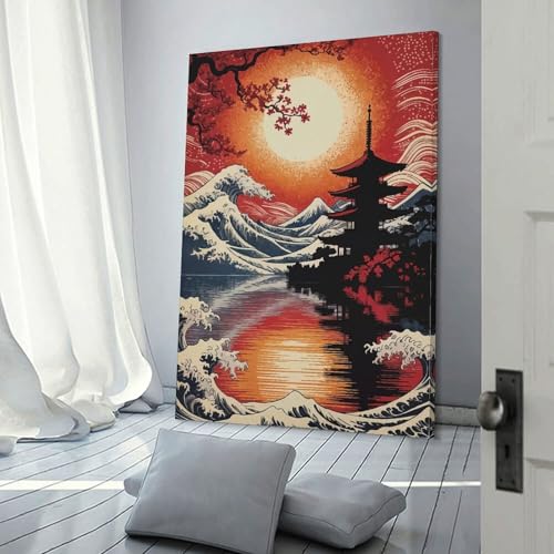 Affiches toile paysage japonais vagues décoration murale maison
