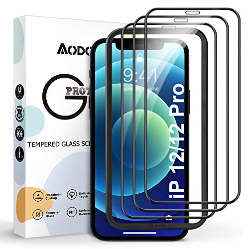 AODOOR 3 Stück Schutzfolie für iPhone 12/12 Pro Panzerglas [mit Führungsrahmen], 9H Härte [Bubble Free] HD Klar Glas Panzerglasfolien Panzerschutzfolie für iPhone 12/12 Pro Displayschutz (6,1)