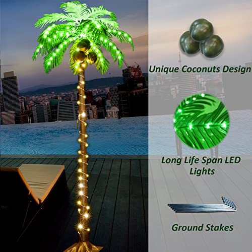 Lighted Palm Tree With Coconuts, 6Ft 162 Leds Light Up Palm Trees Outdoor, Led Tropical Artificial Plam Tree Lights For Indoor Patio Pool Hawaiian Tiki Bar Jungle Luau Party Decoration #TOP2