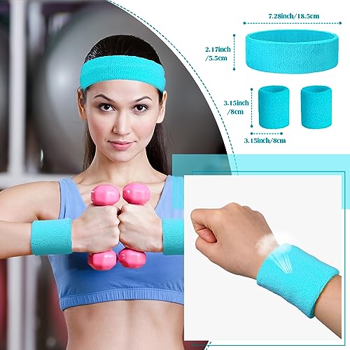 Image of Neon Sweatbands and Wristbands Bulk, Cotton Sports Headbands for Team Spirit, School Field Day, 80s 90s Party, Soccer Fan Accessories, Gym, Cheer and Group Events