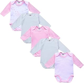 MEA BABY Baby,Clothing,Baby Boys 0-24m,Bodysuits & One-Pieces,Bodysuits MEA BABY Unisex Baby Long-Sleeved Bodysuit Made of 100% Cotton, Pack of 5, Baby Bodysuit with Print, Baby Bodysuit for Girls, Baby Boys