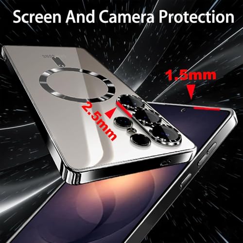 Image of VONZEE Clear Logo Electroplating Transparent Case for Samsung Galaxy S26 Ultra 5G, Magnetic Plating [Support for MagSafe Charger] Electroplate TPU Cover- Black