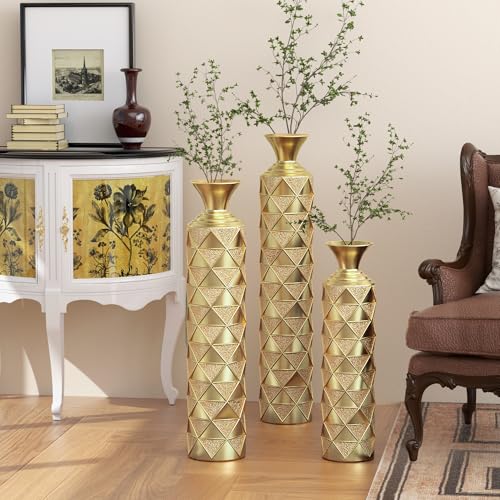 Matonell Metal Decorative Vase High Distress Metal Center Vase With 3D Triangle Pattern cover
