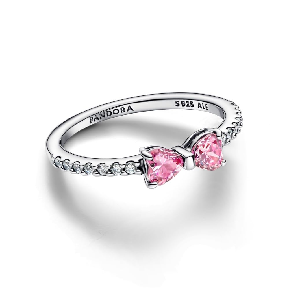 Pandora Damen-Ring Silber mit rosa glitzernder Schleife 193510C01