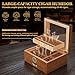 SEMKONT Cigar Humidor with Built-in Music Box System and Cedar Wood Tray – Transparent Top Desktop Humidor, Digital Hygrometer & Humidifier,Includes 3-Piece Cigar Accessory Set and 2 Cigar Tubes