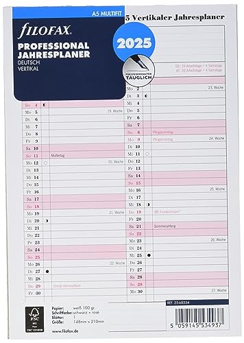FILOFAX Calendar Insert A5 Professional Year Planner (German) 2025, Pastel Shades - Image 3