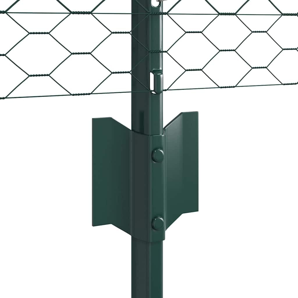 Gartenzaun Grün mit Pfosten, 10m x 60cm Sechseckgeflecht aus Stahl und PVC, Maschendrahtzaun Set mit 5 Pfosten und Zubehör für Garten, Terrasse und Tiergehege