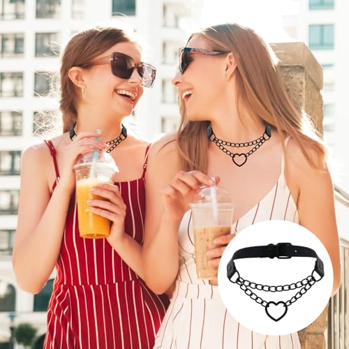 BinXiaoQin Karneval Halsband Damen Necklace Leder,Karneval Collar Women Gothic,Choker Kette damen Schwarz Halskette,Heart Schwarz Chokehold Adjustable Darkness Women Halsring Lederhalsband