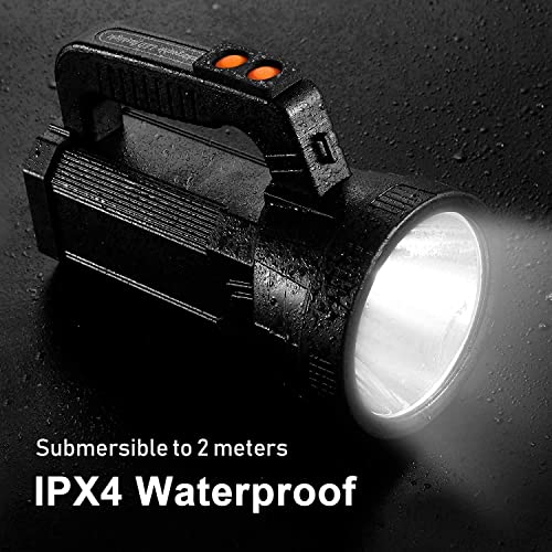 Super Bright Led Handheld Spotlight Flashlight Rechargeable 9600Mah 6000 Lumens Long Lasting Spot Light Waterproof Tactical Torch, 6 Light Modes Side Floodlight, Usb Output Powerbank #TOP5