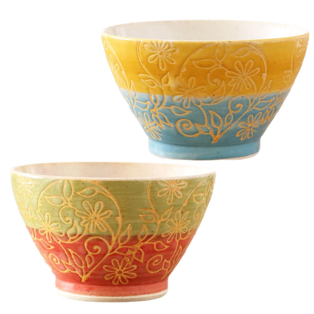 Amazon｜波佐見焼 勲山窯 茶碗 フラワーアラベスク ペア セット