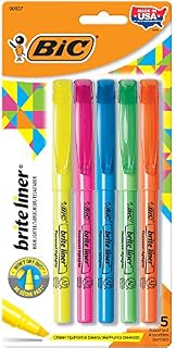 BIC Brite Liner Highlighter, Chisel Tip, Assorted Highlighter Colors, 5-Count, Chisel Tip for Broad Highlighting or Fine Underlining