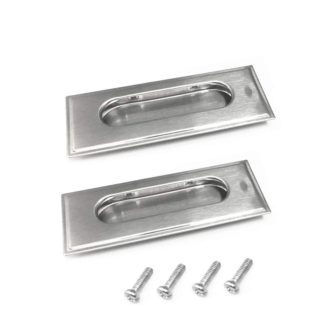 XLY Cabinet Rectangle Edge Stainless Steel Flush Pull Handle Silver Tone