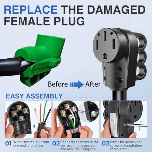 Image of Nilight 50 Amp RV Female Replacement Plug with Handle ETL Listed