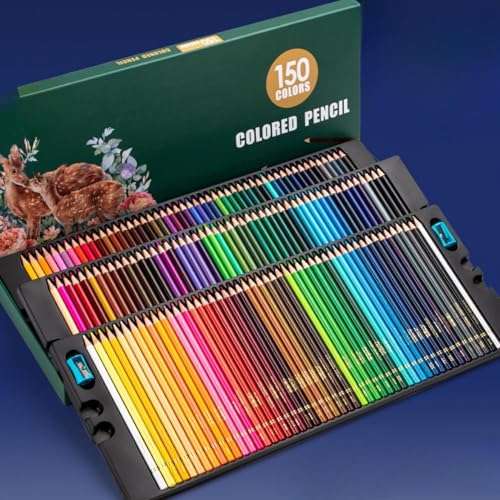 Hanmidou 色鉛筆、48色、72色、120色。 150色、200色水彩、水性、油性、子供と大人の塗り絵、漫画、スケッチ、アート鉛筆、ギフト用、初心者.画材セット収納ボックスを含む (150色,油性カラーペン)
