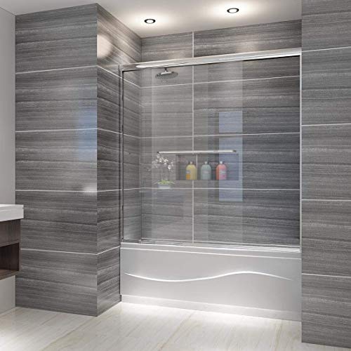 ELEGANT 58.5-60 in. W x 57 3/8 in. H Bypass Sliding Bathtub Glass Doors, Semi-Frameless Shower Door with 1/4 in. Clear Tempered Glass, Chrome Finish