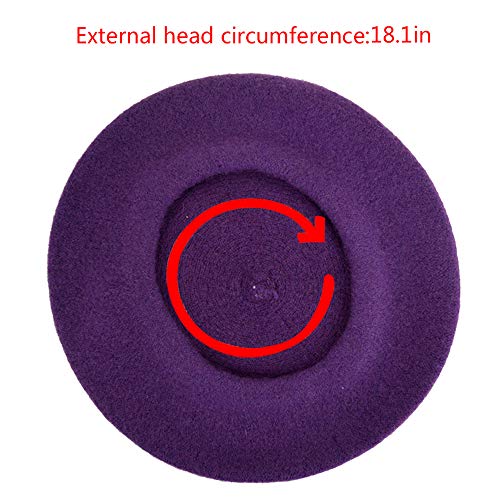 Clara Women Solid Color Beret French Style Wool Beret Soft Beanie Cap Hat Purple #TOP5