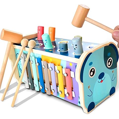 KIDWILL Wooden Hammering Pounding Toy, Educational Pegs Pound Maze Puzzle Number Sorter Musical Toy with Xylophone, Hammers, Mallets, Gift for 3 4 5 Year Old Boys and Girls Cover