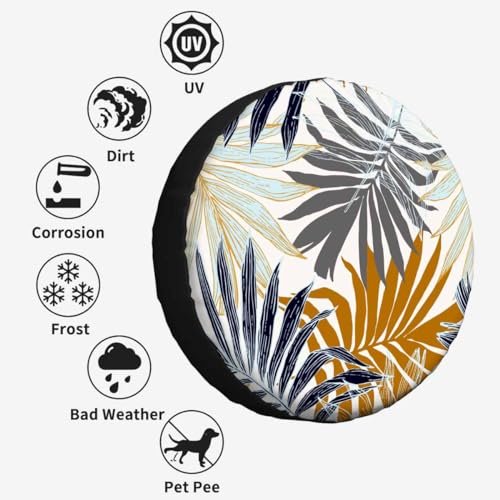 Image of Palm Leaves Spare Tire Cover Sketch of Nature Tropical Palm Tree Leaves Wheel Covers for RV Tires Camper Tire Case Protectors for Trailer Rv SUV Truck Travel Trailer 15 in, STC108