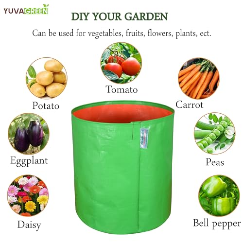 YUVAGREEN Premium Grow Bags for Terrace Gardening Vegetables & Flowers| Round Shaped Green Colour Grow Bag | Suitable for Terrace Gardening| Kitchen Gardening & Balcony (12