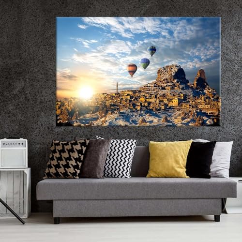 Toile montgolfière paysage montagne 60x90 cm poster sans cadre pour salon