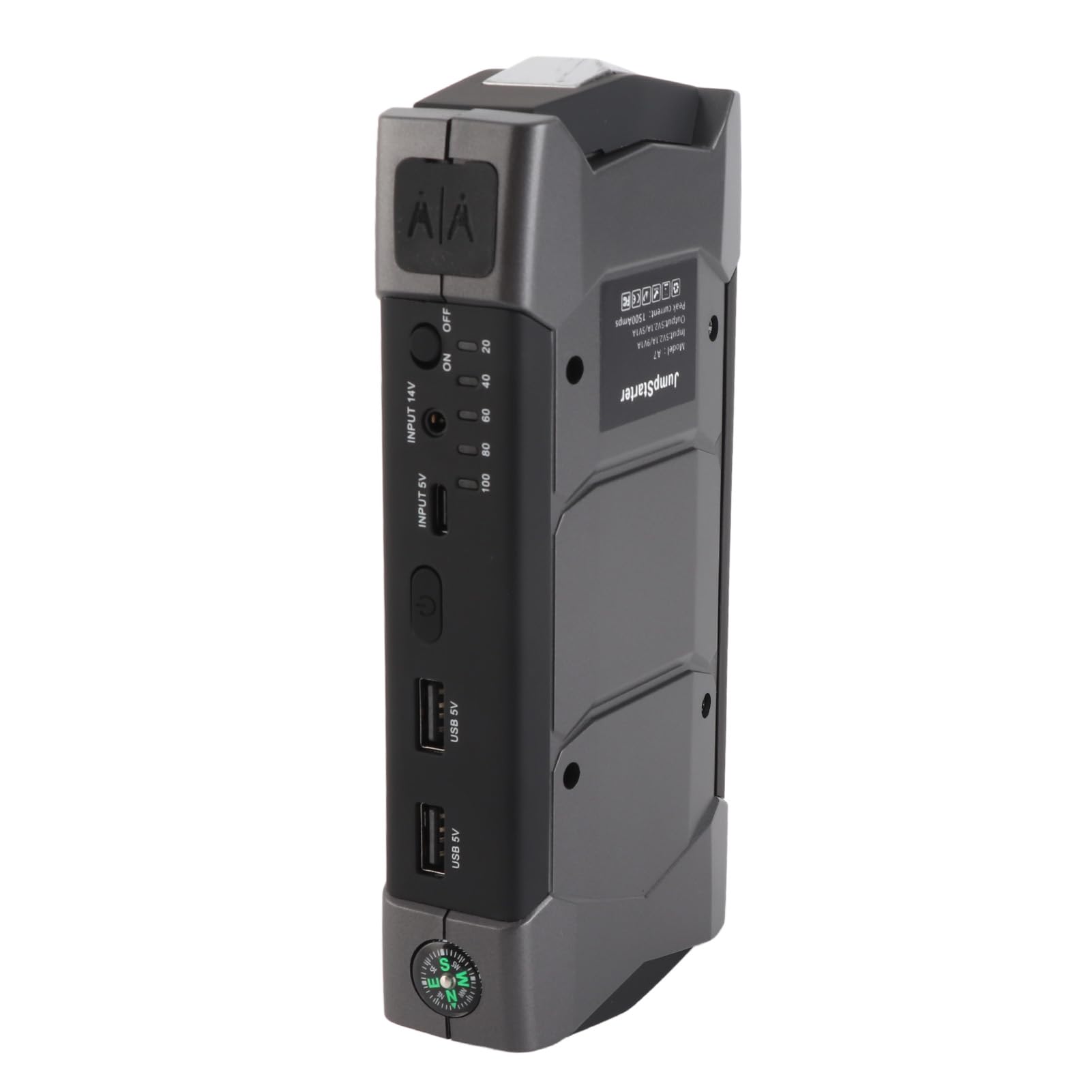 HUIOP Avviatore di emergenza per auto,Avviatore di emergenza per auto 1500 A picchi 10000 mAh con display digitale a LED/Doppia USB/Martello di sicurezza/Luce LED/Protezioni multiple Batteria per