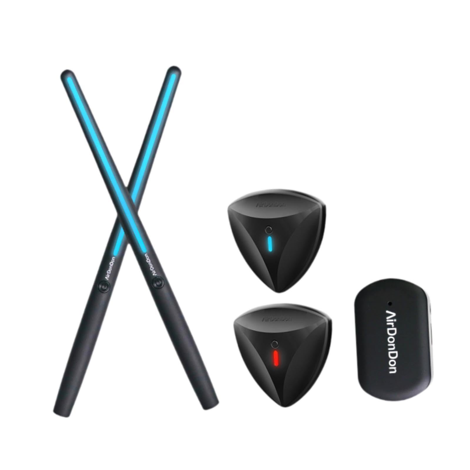 2 Stück Elektronische Drumsticks Air Drumsticks Rhythmus Schlagzeug Tragbar Aus PP Material mit Pedalen für Musikliebhaber Anfänger Erwachsene Kinder, Konverter 2 Pedale