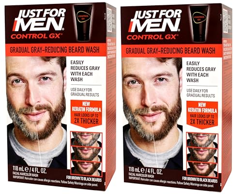 Just for Men Control GX Grey Reducing Beard Wash with Keratin, 4 Fl Oz (Packaging May Vary) - 2 Pack