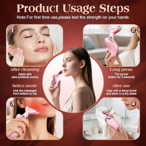 Image of Face and Neck Massager, Facial Sculpting Tool with Smart Vibration, Red-Light and EMS Modes, Heat Gua Sha Facial Tools for Women Daily Home Use (Pink)