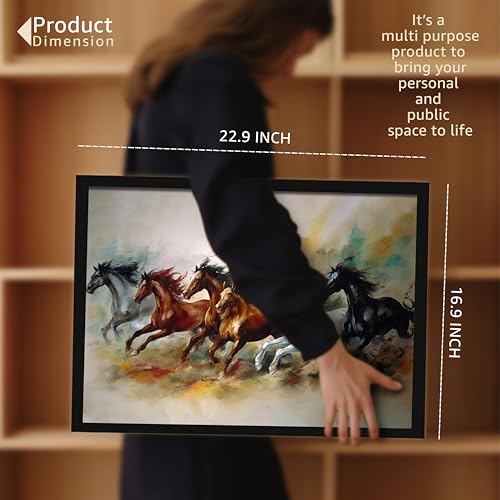 Image of 6 Running Horses Vastu Framed Wall Art Painting For Living Room | Artistic Three Horse Painting With Frame Symbol of Progress & Strength Wall Art For Home & Office, 17x23 Inch