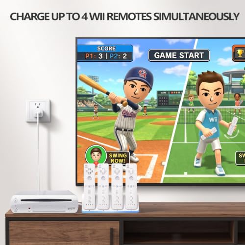 Image of 4-in-1 Charging Station for Wii&Wii U Remote Controller,Charger with 4 Rechargeable Battery Packs (4 Port Charging Station+4 pcs 2800mAh Replacement Batteries+USB Cable),Remote Not Included