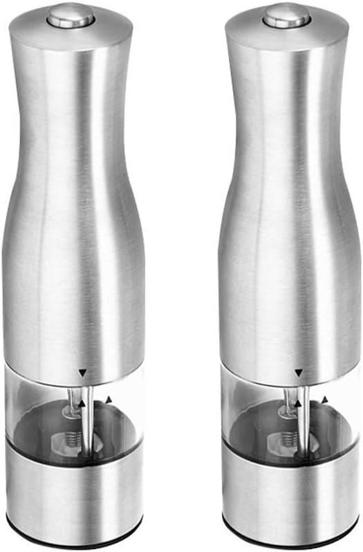 Professional Salt and Pepper Mills Electric Grinder Set, Illuminated Dispensing Adjustable Coarseness from Ceramic Blades One Touch Operation Battery