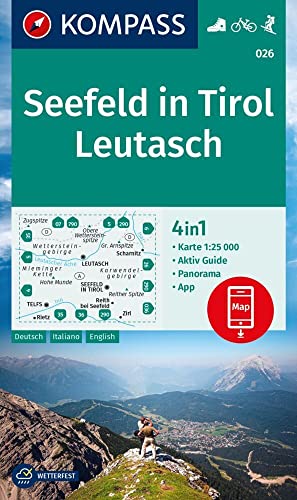 Produktfoto von KOMPASS Wanderkarte 026 Seefeld in Tirol, Leutasch 1:25.000: 4in1 Wanderkarte, mit Aktiv Guide und Detailkarten…