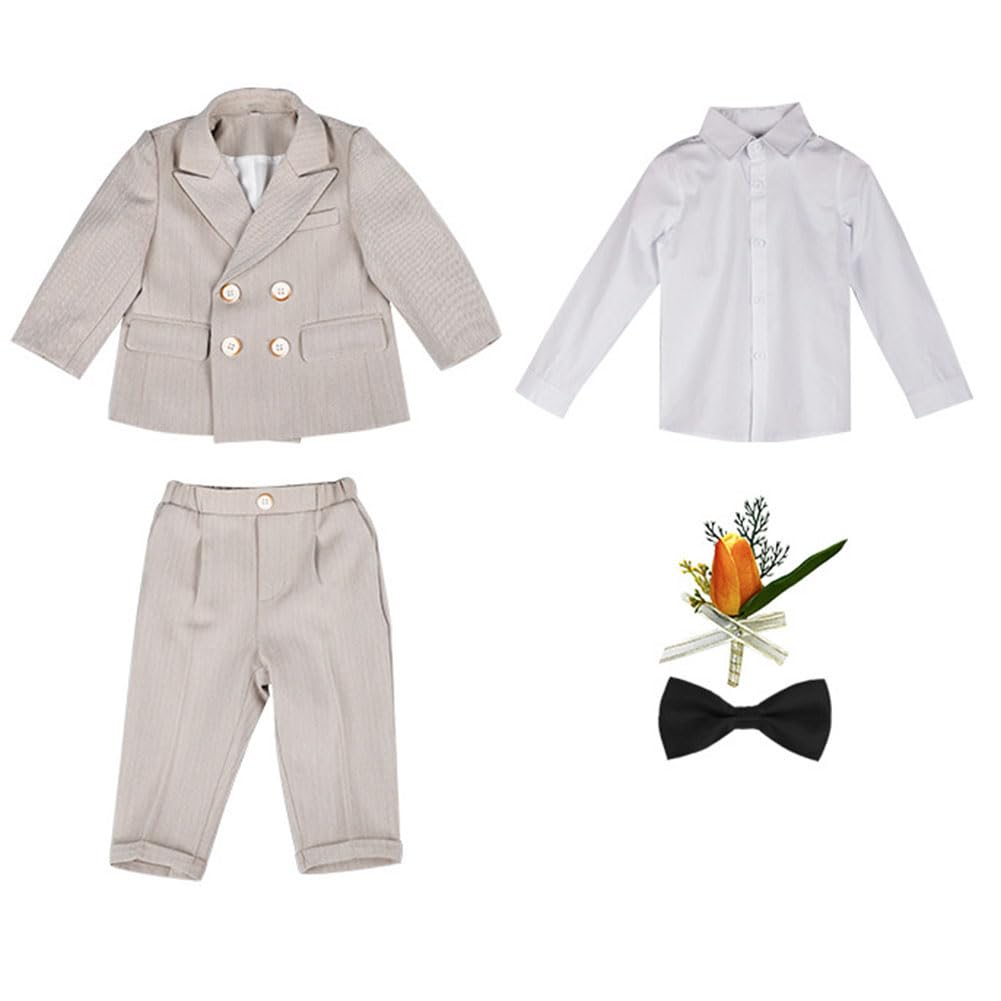 Page Jungen Anzug Formaler Erster Geburtstag Hochzeits-Dinner-Party-Outfit EIN/zweireihig Jacke Sakko Smokinghemd Hosenweste und Fliege Taufkleidung