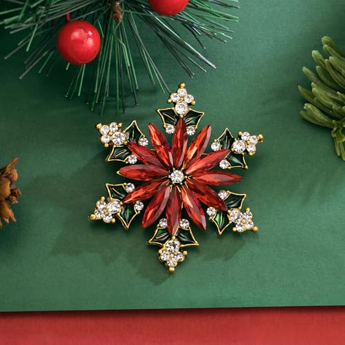 Image of SELOVO Vintage Style Women's Crystal Snowflake Statement Brooch Pin Gold Tone