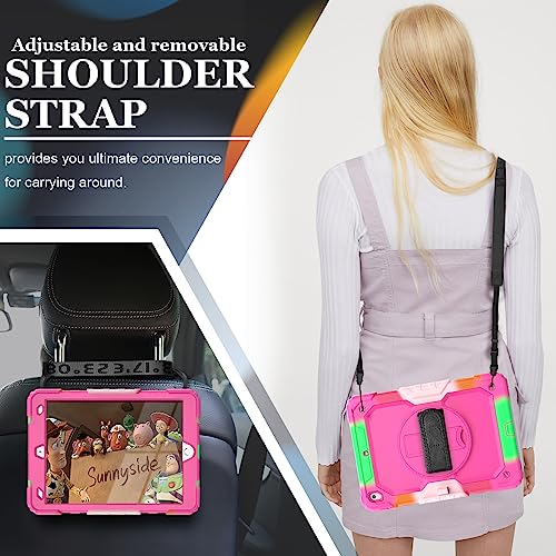 SIBEITU Case Compatible with iPad 9th/8th/7th Generation with Screen Protector Pen Holder, iPad Case 10.2 Inch, Heavy Duty Rugged Protection Cover W/Stand Hand Shoulder Strap for iPad A2602 A2197