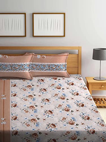 Image of IVAZA 144 TC Cotton All Around Elastic Fitted Printed King Size Double Bed Bedsheet with 2 Pillow Cover (72 inch x 78 inch, Brown)