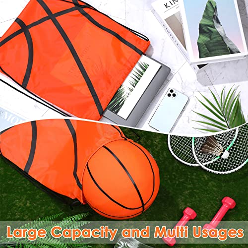Riakrum 12 Pcs 16.5 Inch Basketball Pattern Ball Drawstring Backpack Party Drawstring Bag for Sports Travel Gym Workout (Basketball Pattern)3