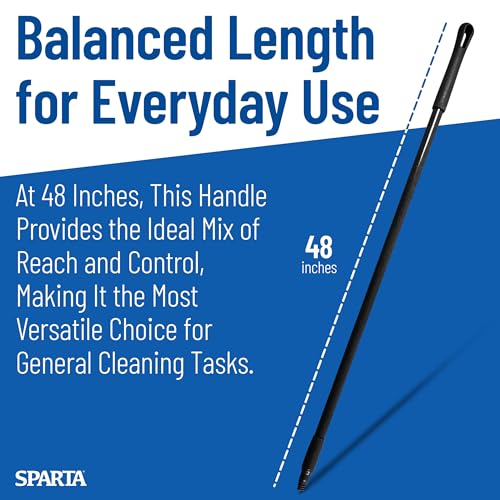 Image of SPARTA 48 inch Fiberglass Replacement Handle with 3 /4 inch Acme Thread Tip, Polyester Veil Reinforced, Hanging Cap, Commercial Cleaning, Black (Pack of 12)