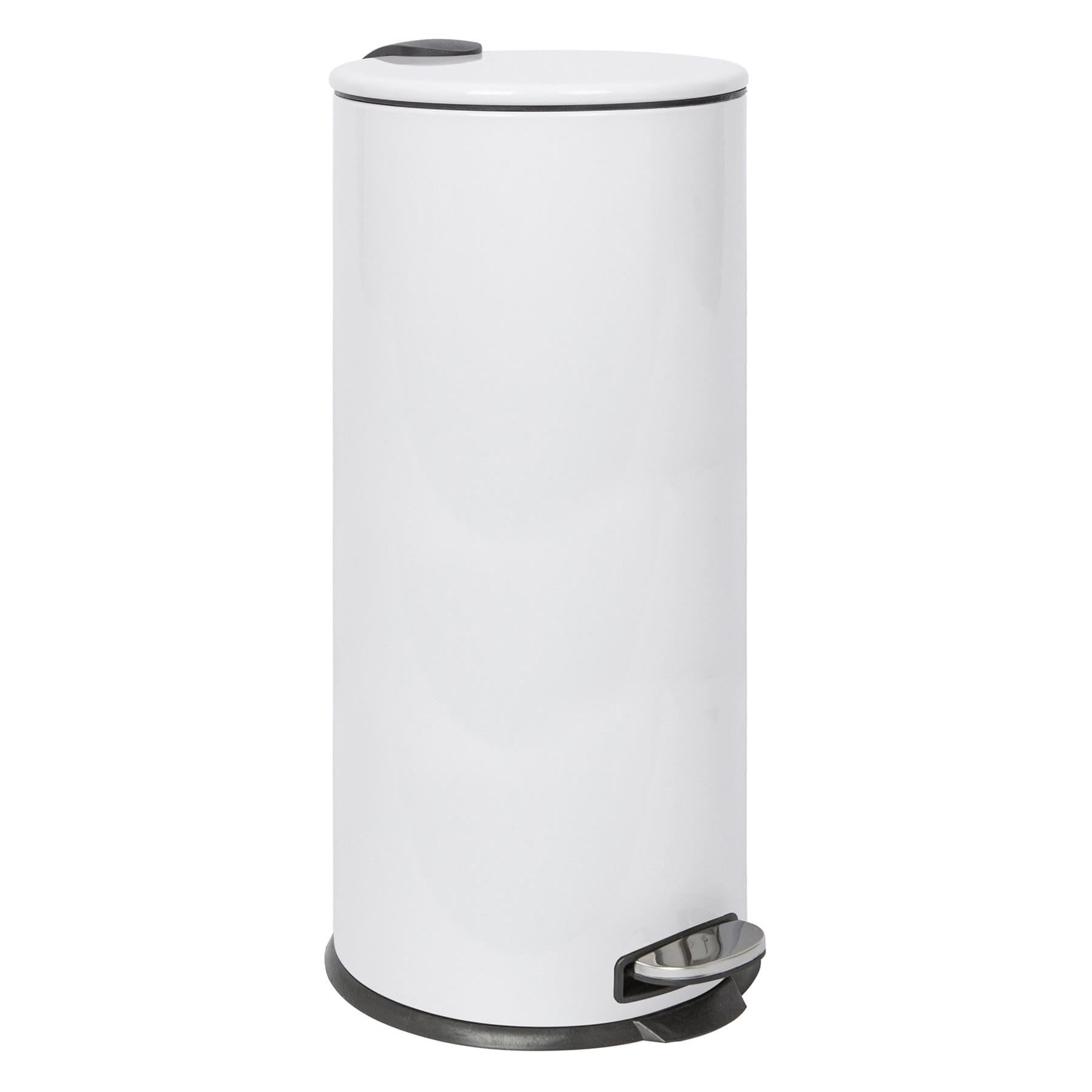 Harbour Housewares 30L Large Kitchen Bin - White Stainless Steel Food Waste Caddy Pedal Bins for Kitchen - Tall Slim Metal Swing Dustbin for Paper, Plastic, Rubbish