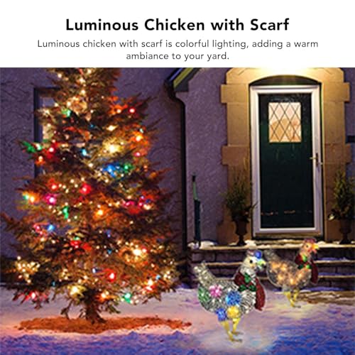 2 PCS Light Up Chicken with Scarf Outdoor Decor, Christmas Chicken Decorations - Image 2
