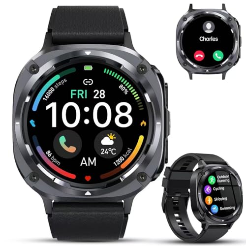 Military Smart Watches for Men(Answer/Make Calls), 1.39' HD Fitness Watch, 24/7 Heart Rate Sleep Monitor, Smart Watch for Men,114+ Sport Modes, IP68 Waterproof Smartwatch for Android iOS, 30Day, Black