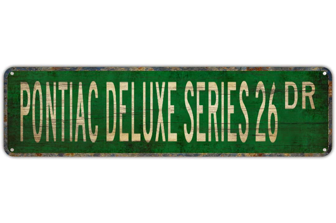PONTIAC DELUXE SERIES 26 DR Vintage Tin Signs Art Plaque Aluminum for Bedroom Kitchen Garden Wall Bar Club Coffee Hanging Home Decor 4x16 Inch