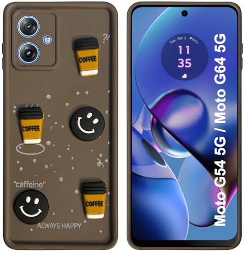 Image of SBMS Silicone Back Cover Case for Motorola G54 5G / Moto G64 5G | Cute Fun 3D Cartoon, Coffee Design Silicone Case | Camera Protection Bump | Shockproof Back Cover Case for Moto G54 (Coffe Mug Brown)