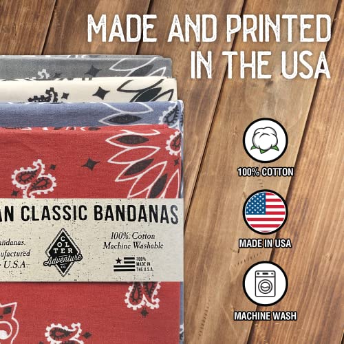4 pack Paisley Bandana - USA Made Classic Pattern Multi-purpose Bandanas For Men and Women, 100% Cotton3