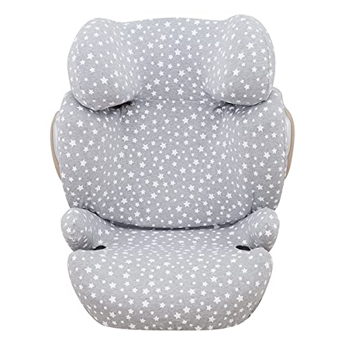 JYOKO Kids Funda algodón para Silla de Coche Compatible con Cybex Solution Q2 Fix, Q3 Fix y Cybex Z Fix (White Star)
