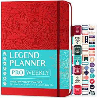 Legend Planner PRO  Deluxe Weekly & Monthly Life Planner to Increase Productivity and Hit Your Goals. Time Management Organizer Notebook  Undated  18 x 25.5cm Hardcover + Stickers  Dark Purple
