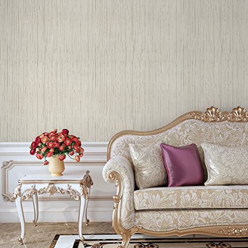 VaryPaper Beige Faux Grasscloth Peel and Stick Wallpaper 40cmx200cm Textured Fabric Contact Paper for Furniture Sticky Back Plastic Roll Beige Wallpaper for Living Room Bedroom Lining Paper for Wall - Image 2