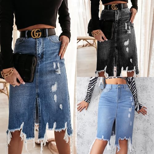 2025 New Women's High Waist A-line Denim Long Skirt, Women's Front Slit Denim Hip Skirt2