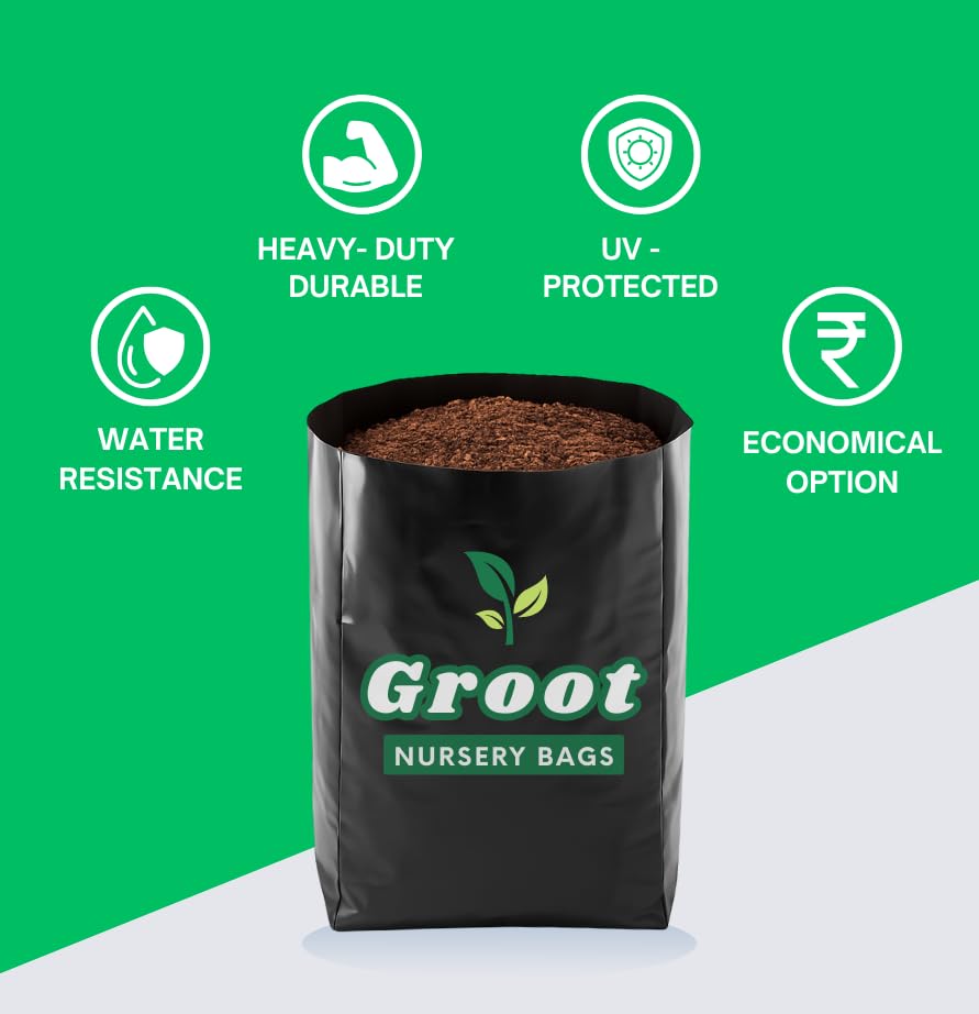 Image of Groot Grow Bags 16 x 16 Inch Large - 75 PCS - Plastic UV Protected Poly Grow Nursery Plant Bags | Plant Bags for Home Garden | Nursery Bags for Plants | for Plantation and Gardening