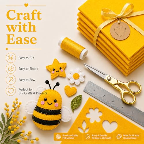 Image of Mustard Gold Large Felt Fabric 36 inch x 36 inch (1 Square Yard), 1mm Stiff Felt Sheet, Nonwoven Fabric for Crafts, DIY Projects, Art, Sewing, Lining & Decorations